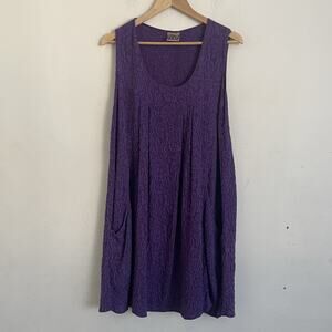 URU Lagenlook Boho Washable Silk Dress Purple Floral Jacquard Lightweight OS